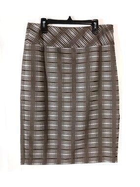 J Crew Pencil Skirt 6 Taupe Plaid Front Slit Career Office Midi Skirt